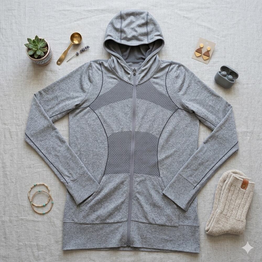 Zella‎ Run Amok Seamless Full Zip Hoodie Heathered Gray Activewear Jacket Size S